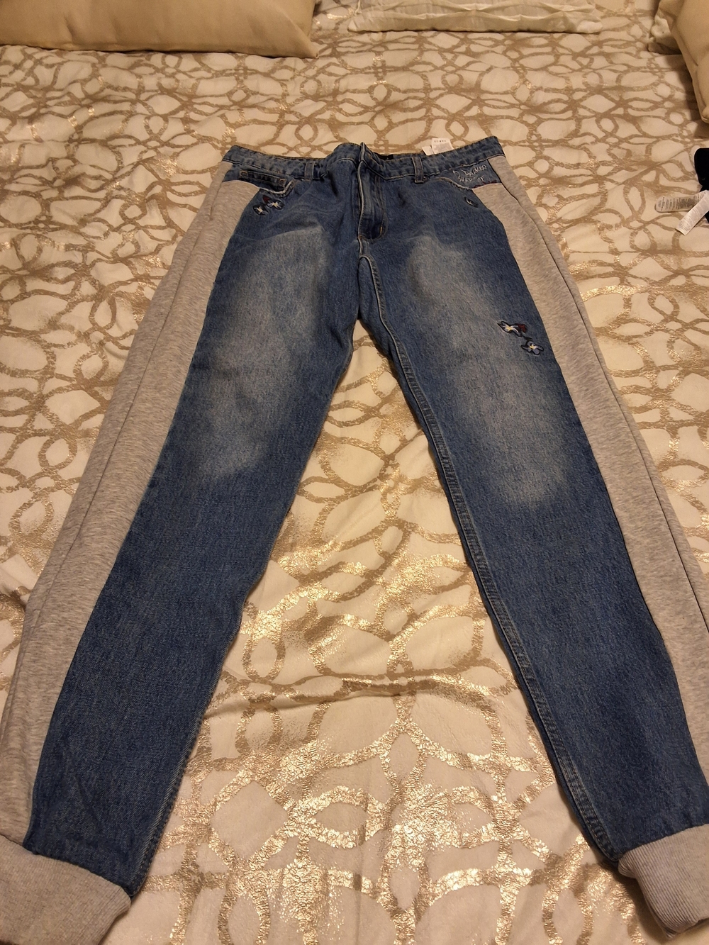 Desigual Blue Denim Jogger Jeans with Gray Side Panels